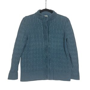L.L. Bean Rope Cardigan Button Down Blue Cable Knit Size MP Cotton Classic Prep